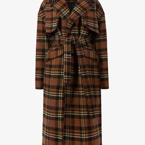 AllSaints Bree Coat in Brown/Black/Yellow Check UK 8 (US 4)